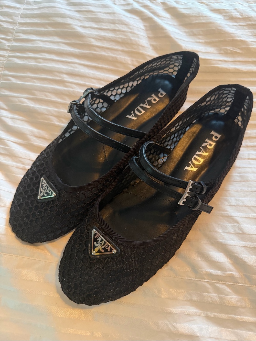 Prada Black Mesh Double Strap Ballet Flats
